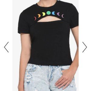 Hot Topic Rainbow Moon Phase Cutout Crop Tee size 0